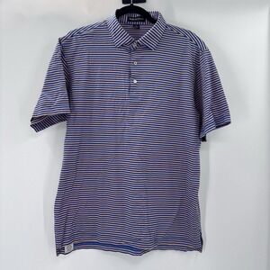 Bullock & Jones Striped Polo Shirt Mens Medium Blue Yellow Mercerized Cotton